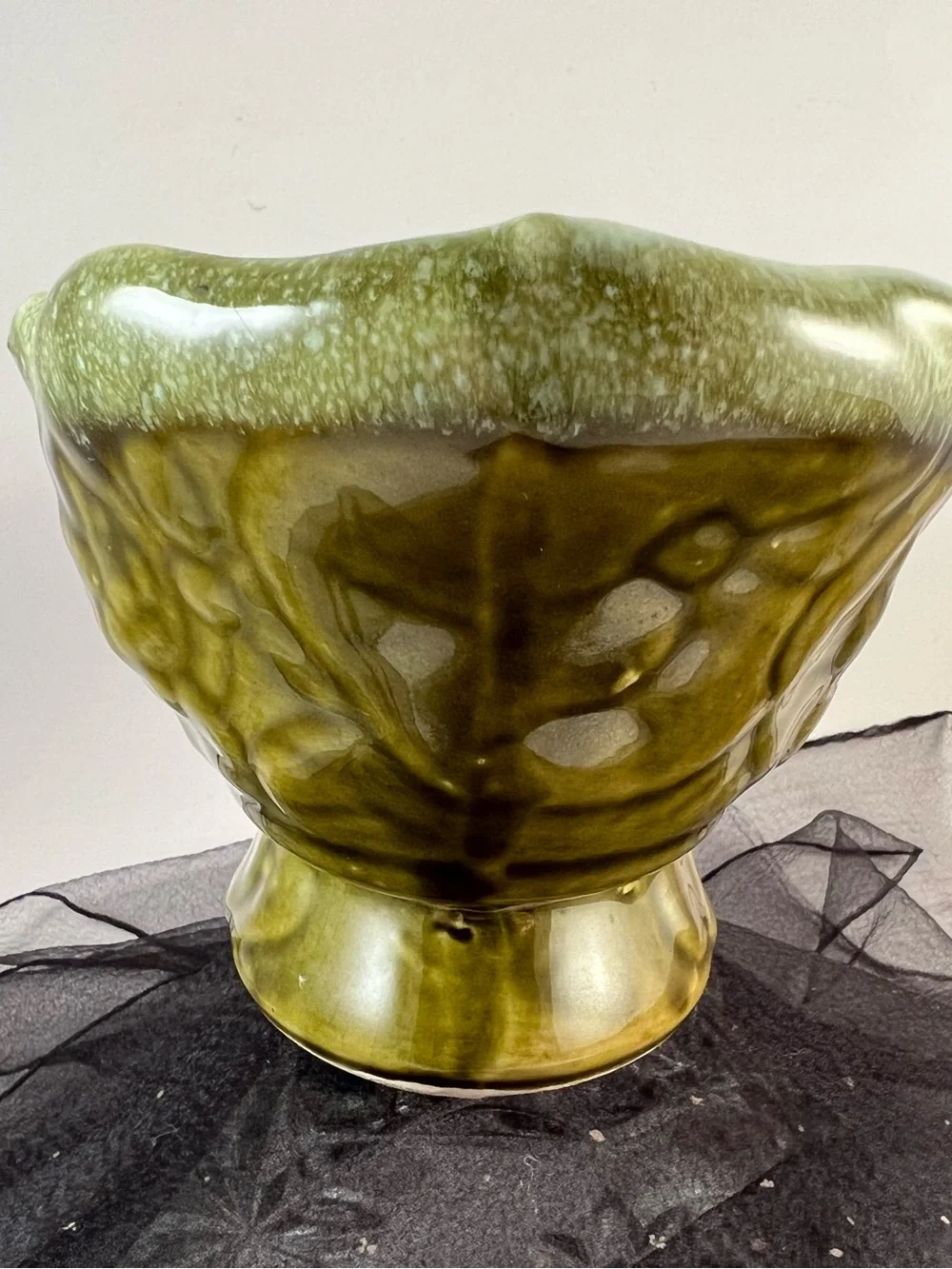 Vintage 1950 Ceramic Art Pottery Green Planter With Spring Floral decoration
